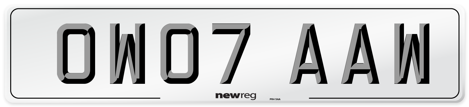 OW07 AAW Number Plate from New Reg